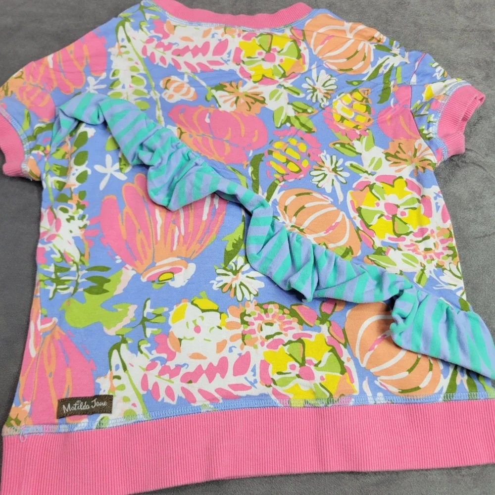 Matilda Jane Girls‎ Floral Ruffle Short Sleeve Top Blue Pink Size 8 29141T